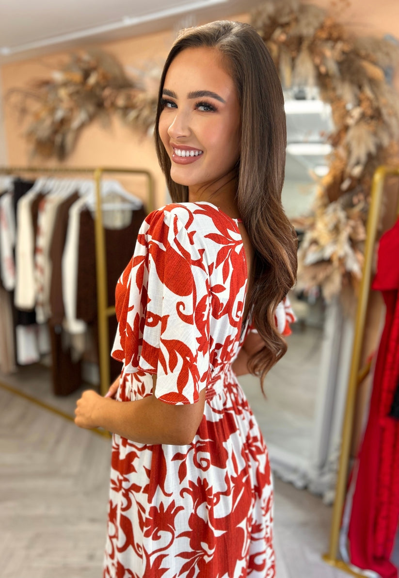Showy Red Short Sleeve Maxi Dress