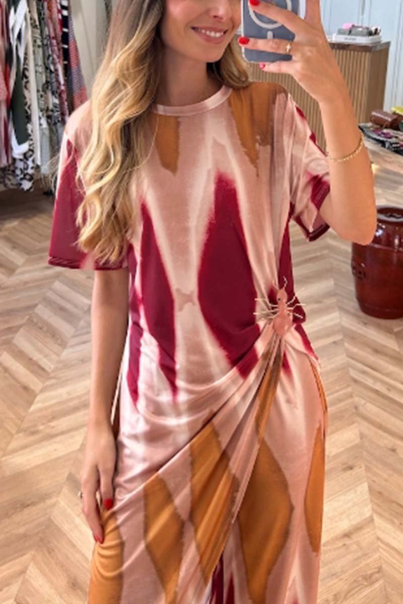Women's casual tie-dye slit tops and pants two-piece set