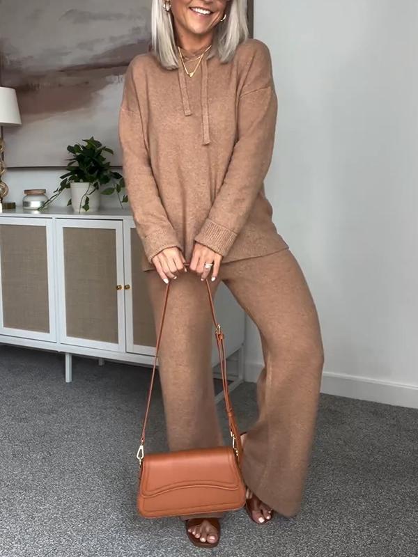 Women's Hooded Knitted Sweater Two Piece Set