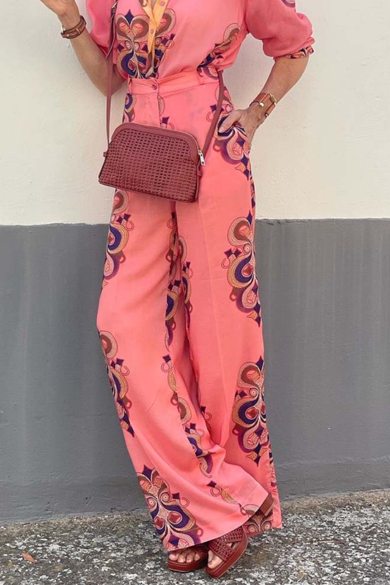 Women's casual retro print two-piece set