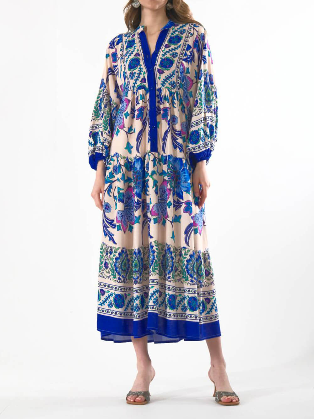 Das Bohemian Bloom-Langarm-Maxikleid