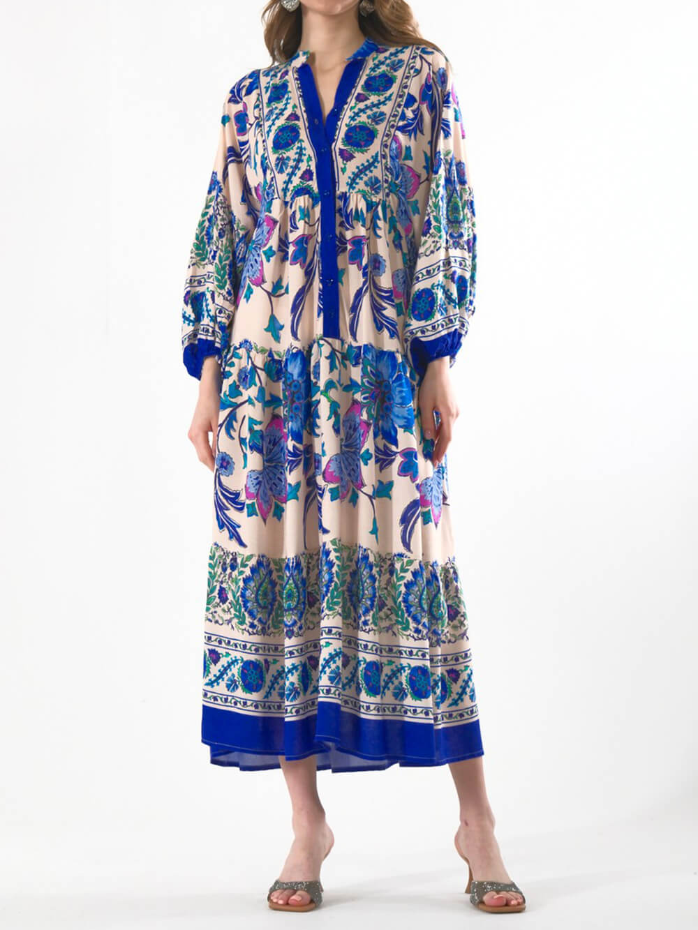 Das Bohemian Bloom-Langarm-Maxikleid
