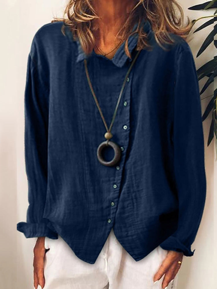 Solid Color Long Sleeve Button Casual Shirt