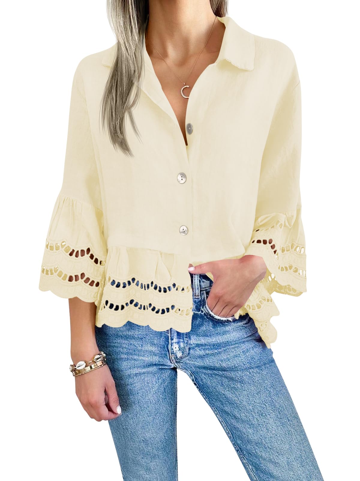 Women's Eyelet Lace Blouse Tops (Buy 2 Free Shipping)