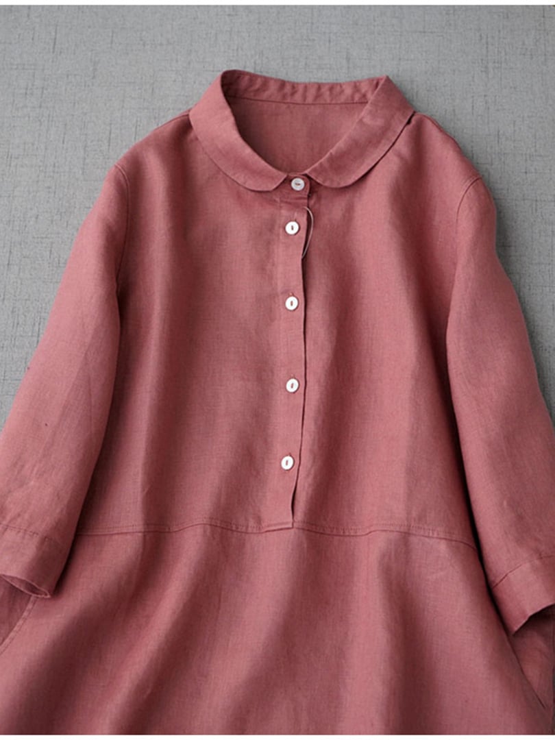 Literary And Retro Cotton Linen Shirt Dress