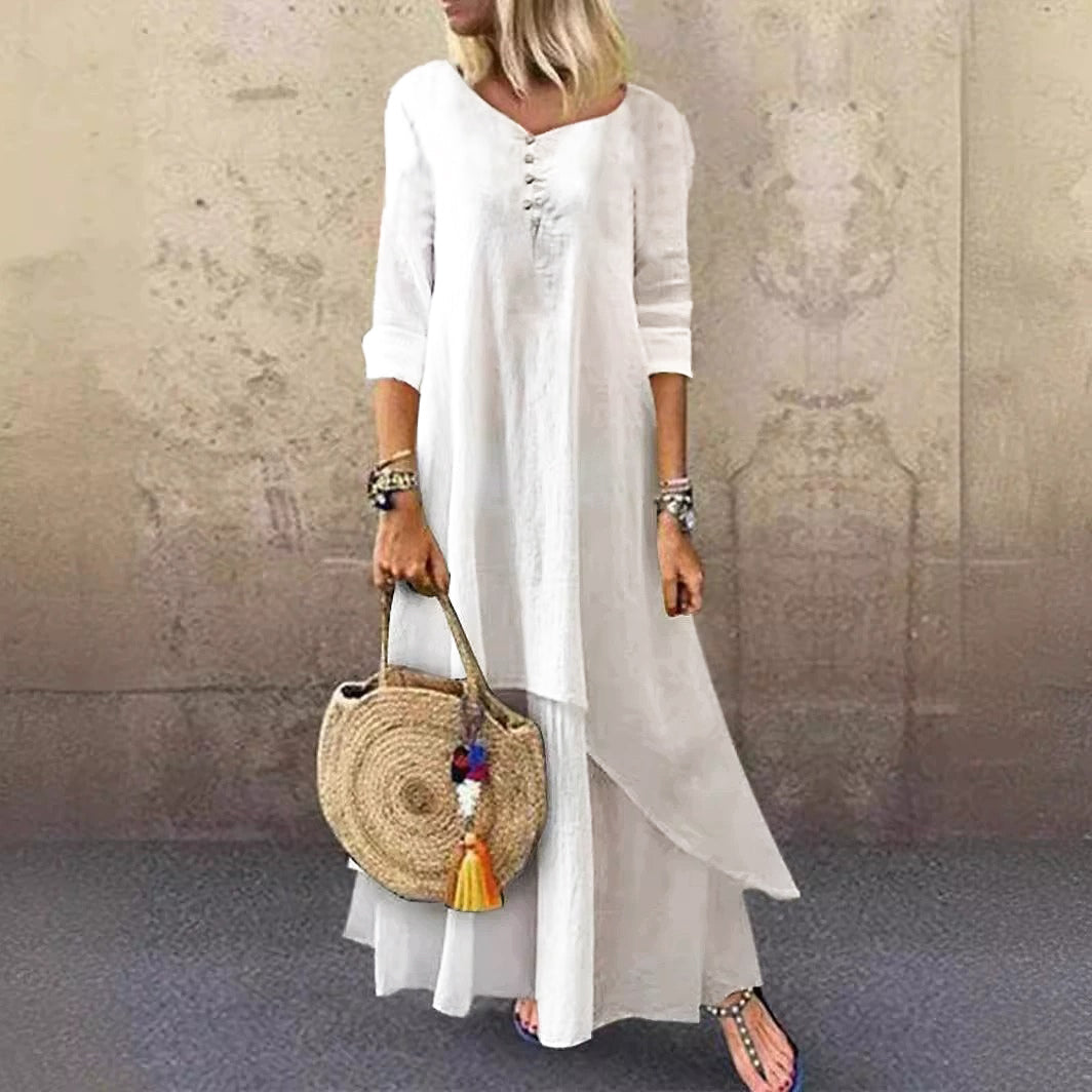 Casual Multi-layer Design Linen Dress