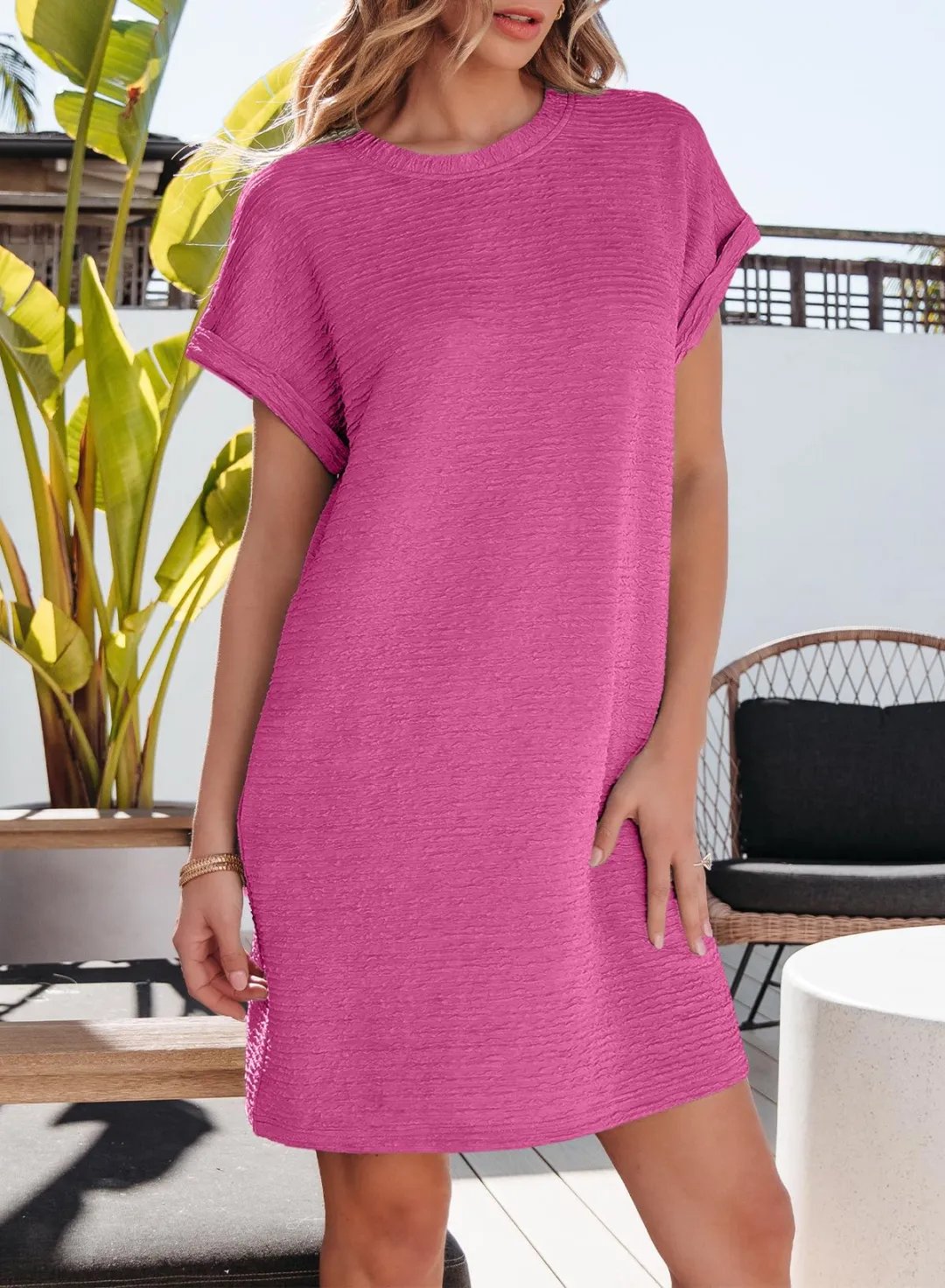 2025 New Women's Lightweight Summer Short Sleeve Dress with Pockets