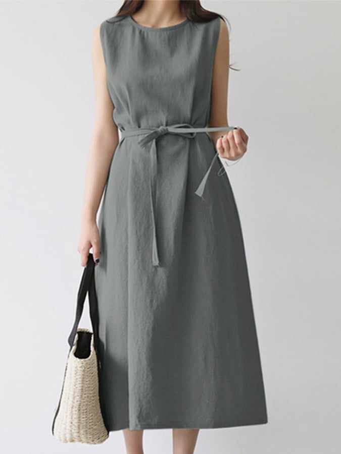 Women's Casual Solid Color O-neck Sleeveless Dress