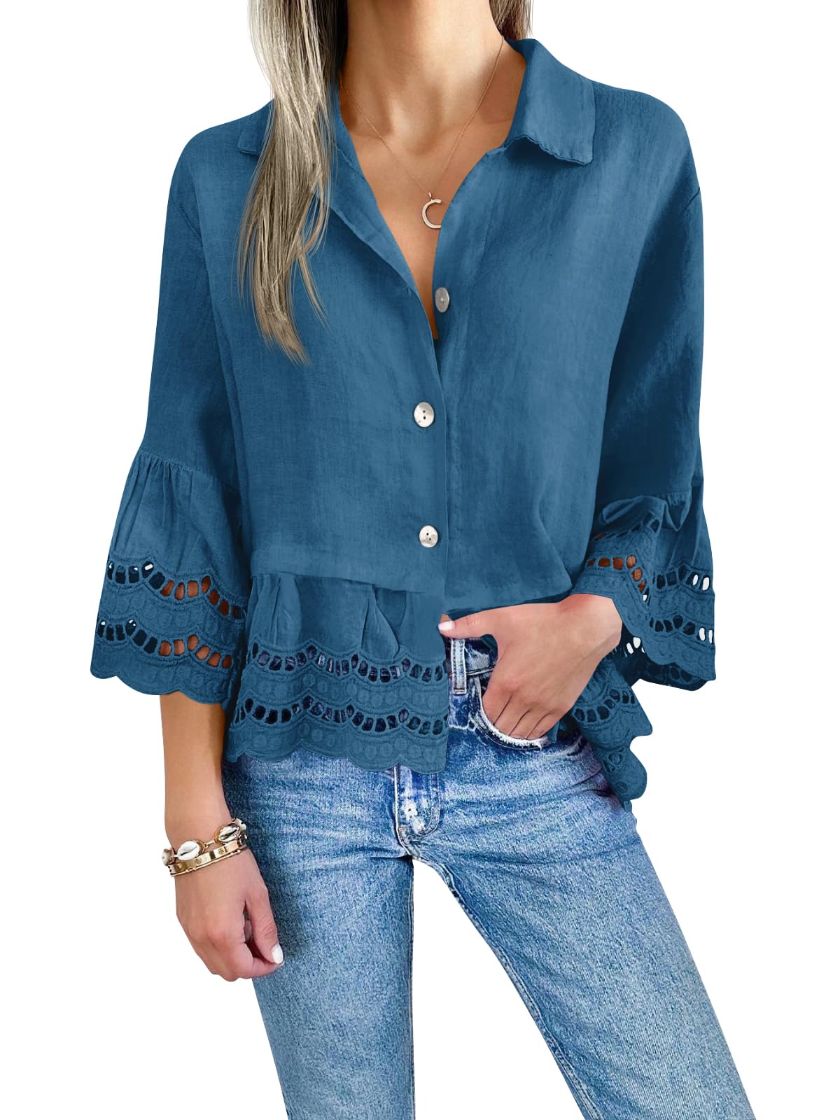 Women's Eyelet Lace Blouse Tops (Buy 2 Free Shipping)