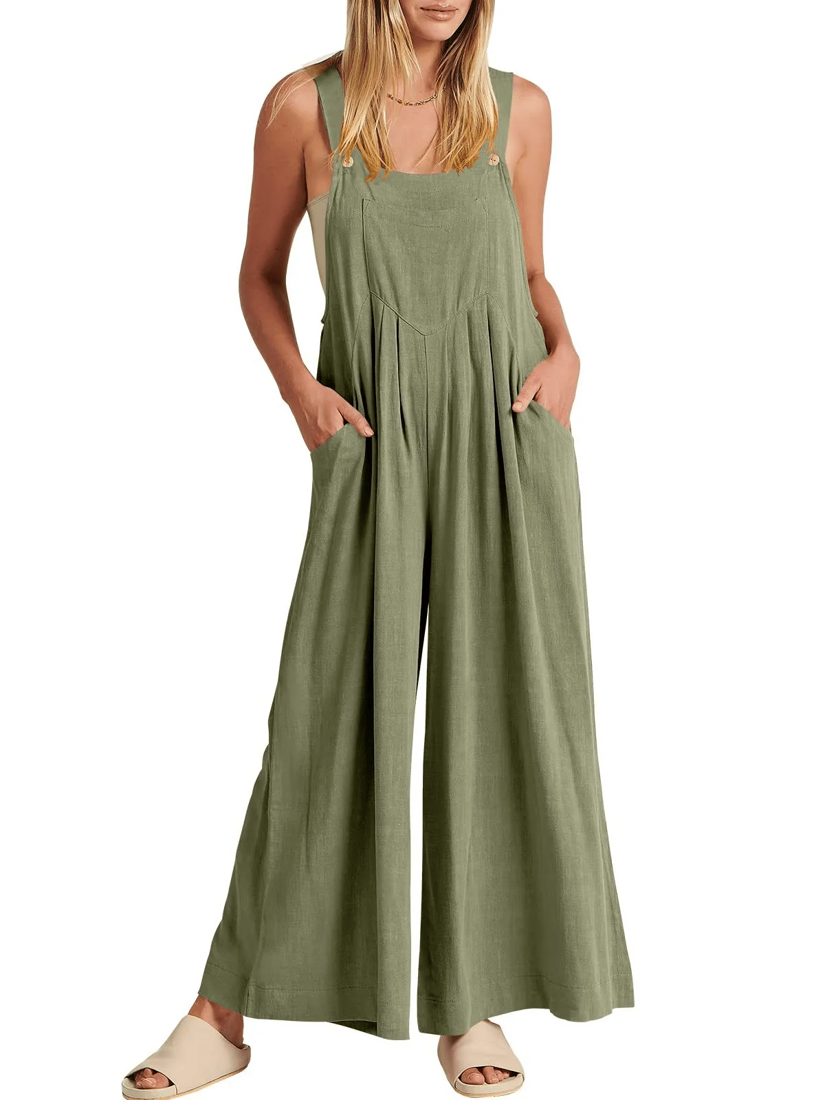 Sleeveless Wide Leg Jumpsuit with Pockets