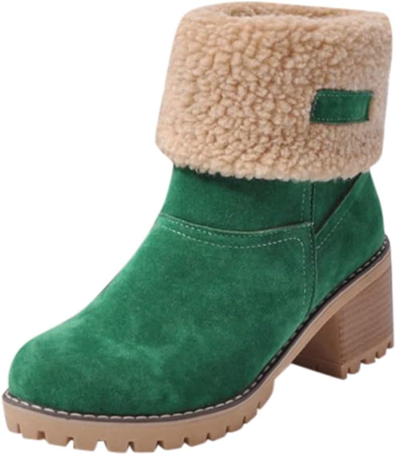 Women's Solid Color Fuzzy Boots, Soft Sole Chunky Heel Fleece Lining Boots, Winter Non-slip Snow Boots