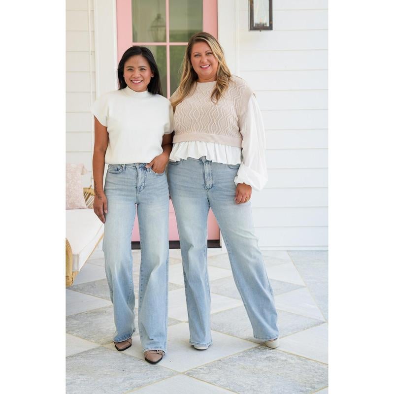 HALF PRICEš„High Rise Vintage Wash Tummy Control Top Straight Leg Jeans