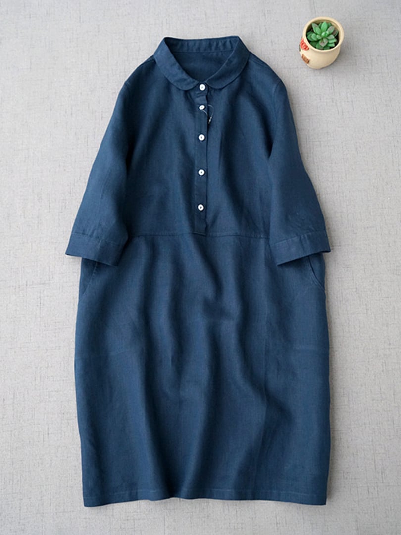Literary And Retro Cotton Linen Shirt Dress