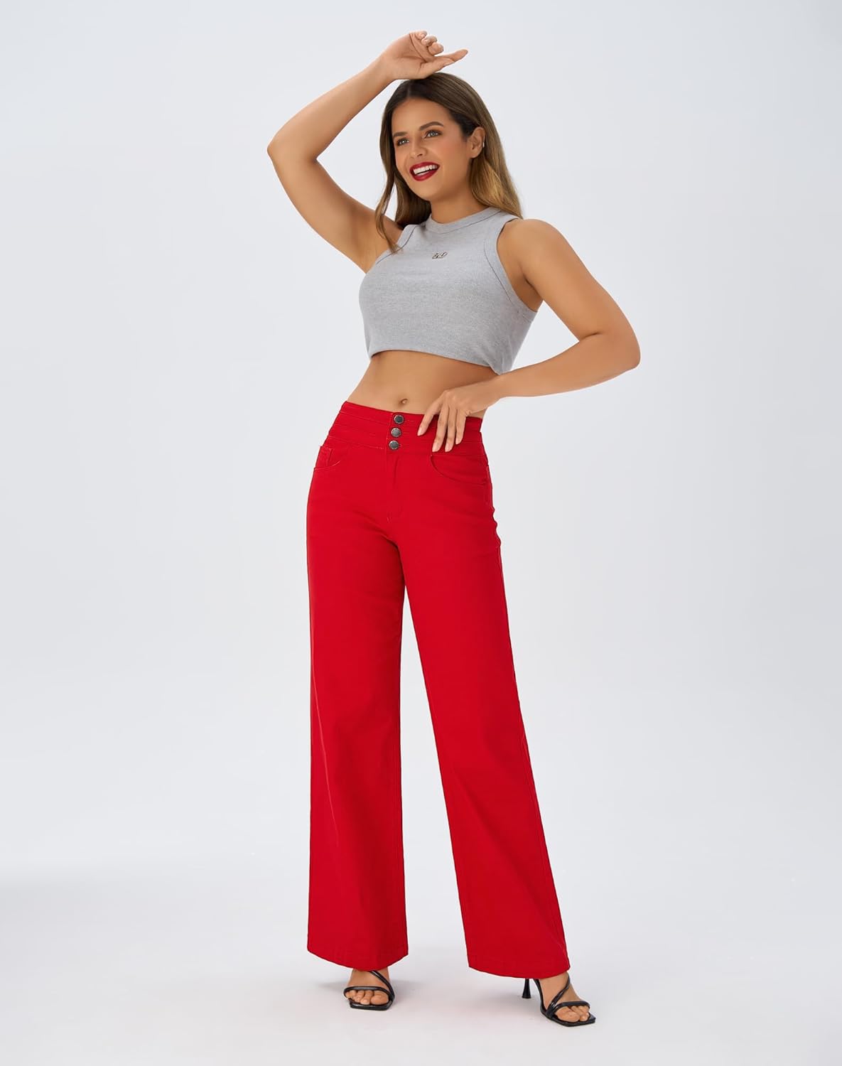 roswear Women's Wide Leg Jeans Casual High Waisted Stretch Baggy Loose Denim Pants