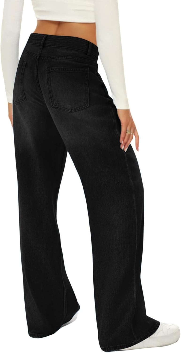 HDLTE Women Wide Leg Jeans High Waist Baggy Jeans Loose Boyfriend Jeans Denim Pants Y2K
