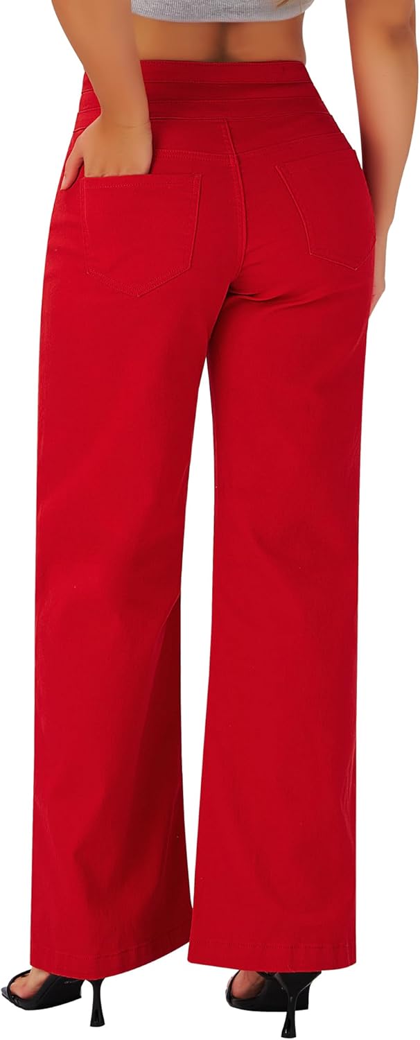 roswear Women's Wide Leg Jeans Casual High Waisted Stretch Baggy Loose Denim Pants