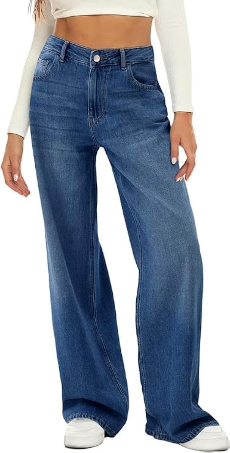 HDLTE Women Wide Leg Jeans High Waist Baggy Jeans Loose Boyfriend Jeans Denim Pants Y2K