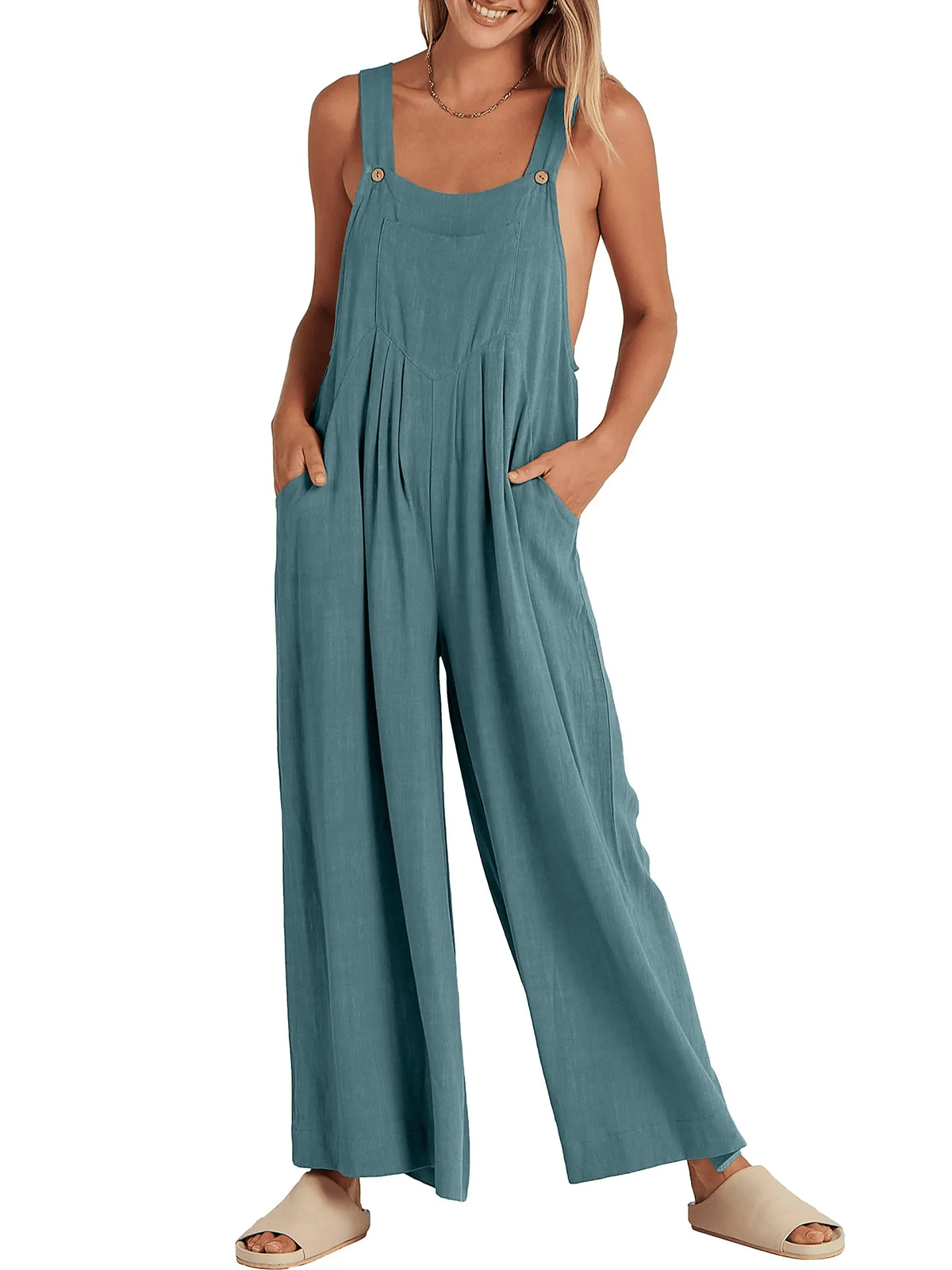 Sleeveless Wide Leg Jumpsuit with Pockets