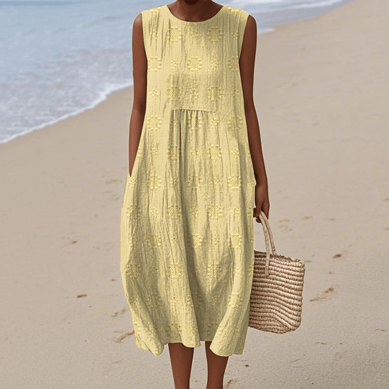 Vintage Loose Flower Art Sleeveless Cotton And Linen Tank Dress