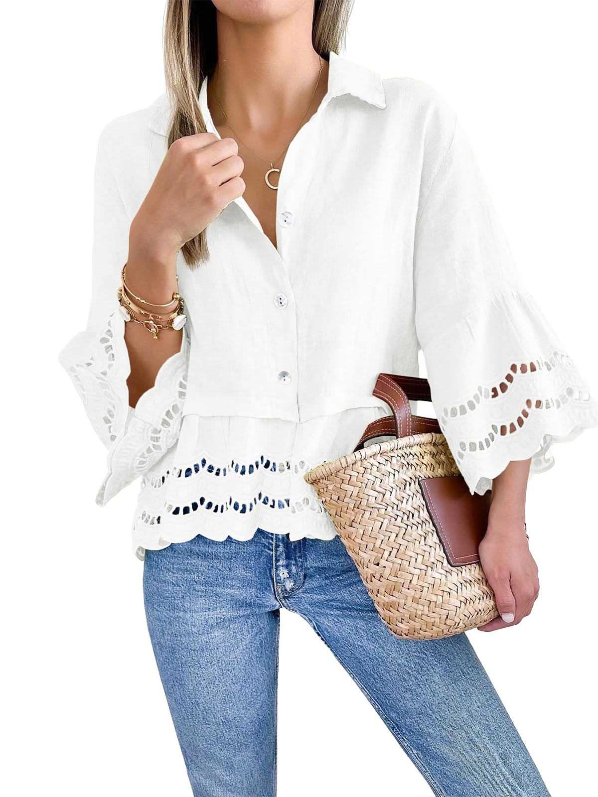 Women's Eyelet Lace Blouse Tops (Buy 2 Free Shipping)