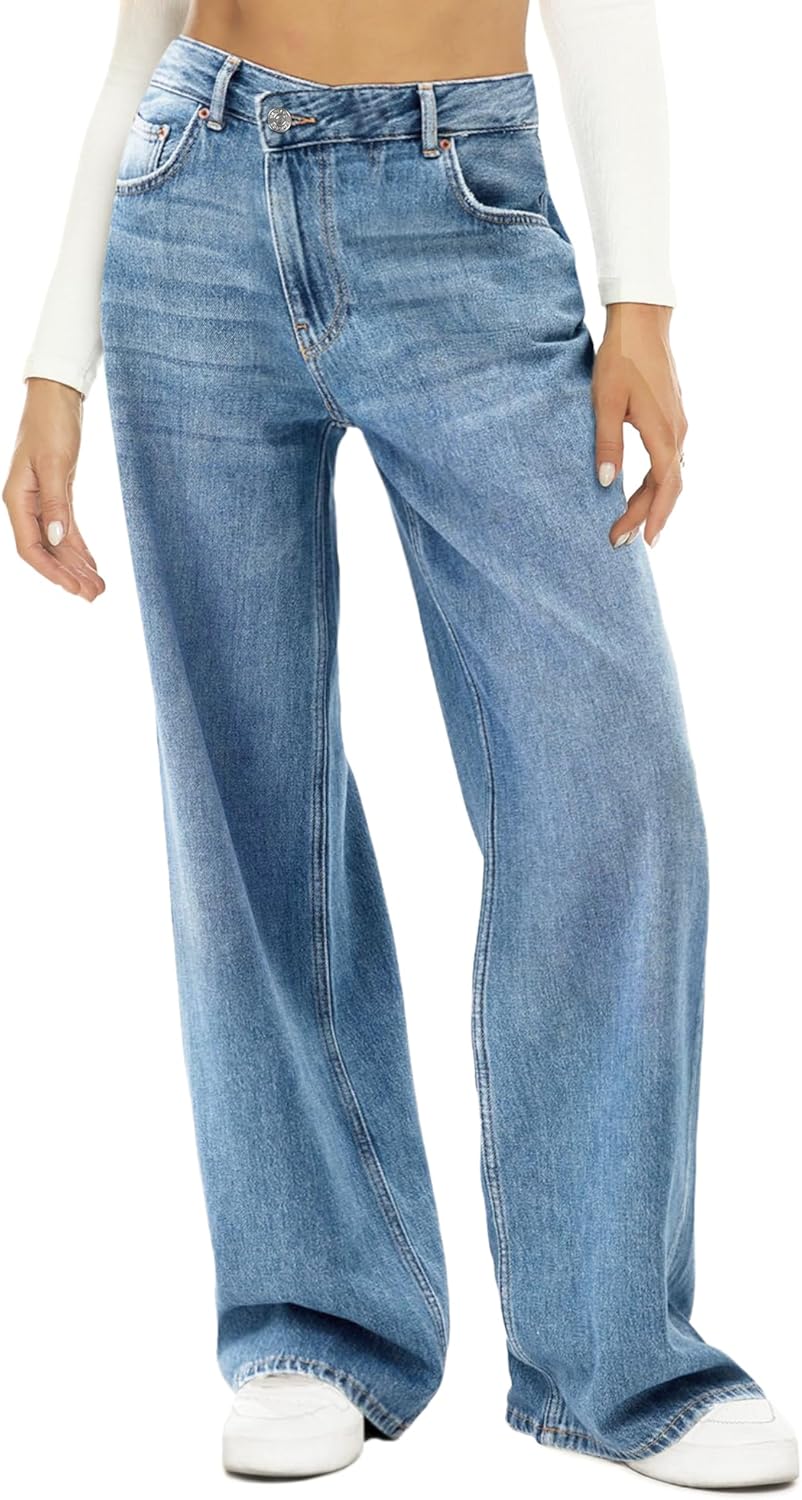HDLTE Women Wide Leg Jeans High Waist Baggy Jeans Loose Boyfriend Jeans Denim Pants Y2K