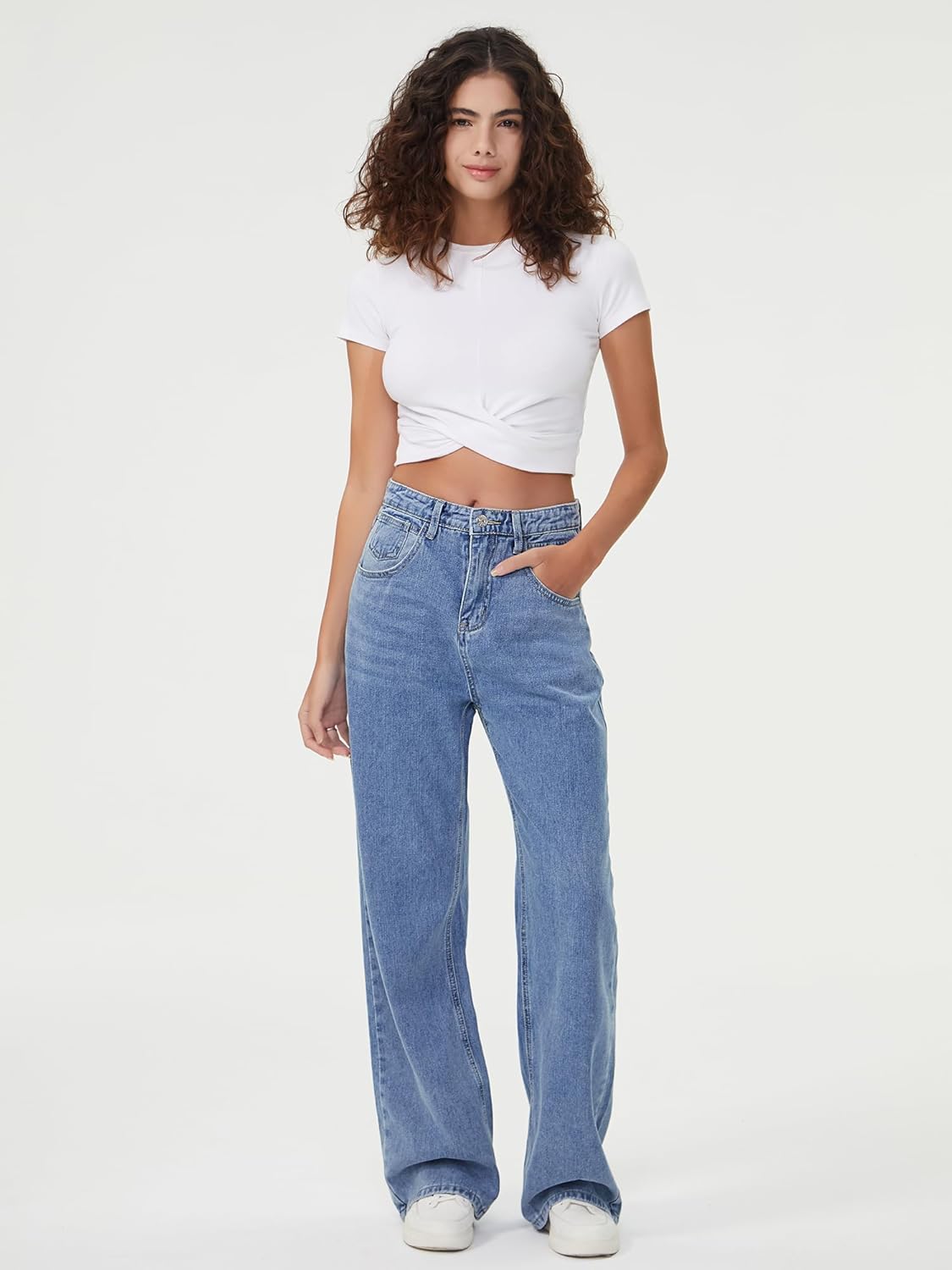 HDLTE Women Wide Leg Jeans High Waist Baggy Jeans Loose Boyfriend Jeans Denim Pants Y2K