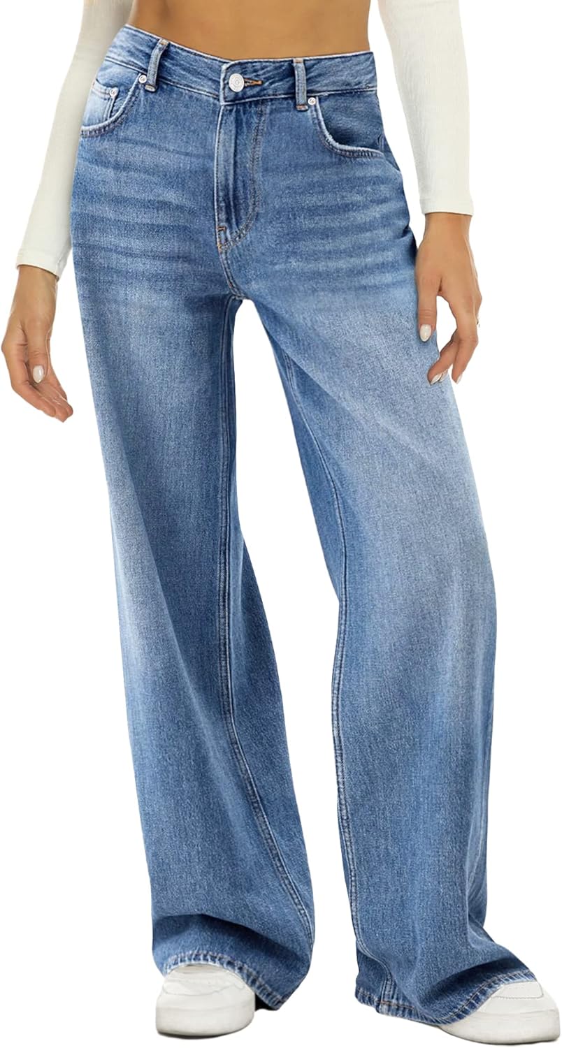 HDLTE Women Wide Leg Jeans High Waist Baggy Jeans Loose Boyfriend Jeans Denim Pants Y2K