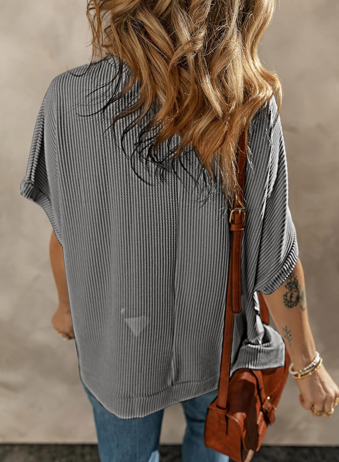 Dokotoo Women's Casual Oversized Short Sleeve Solid Color Loose Texture Knit Tunic Tops Blouses