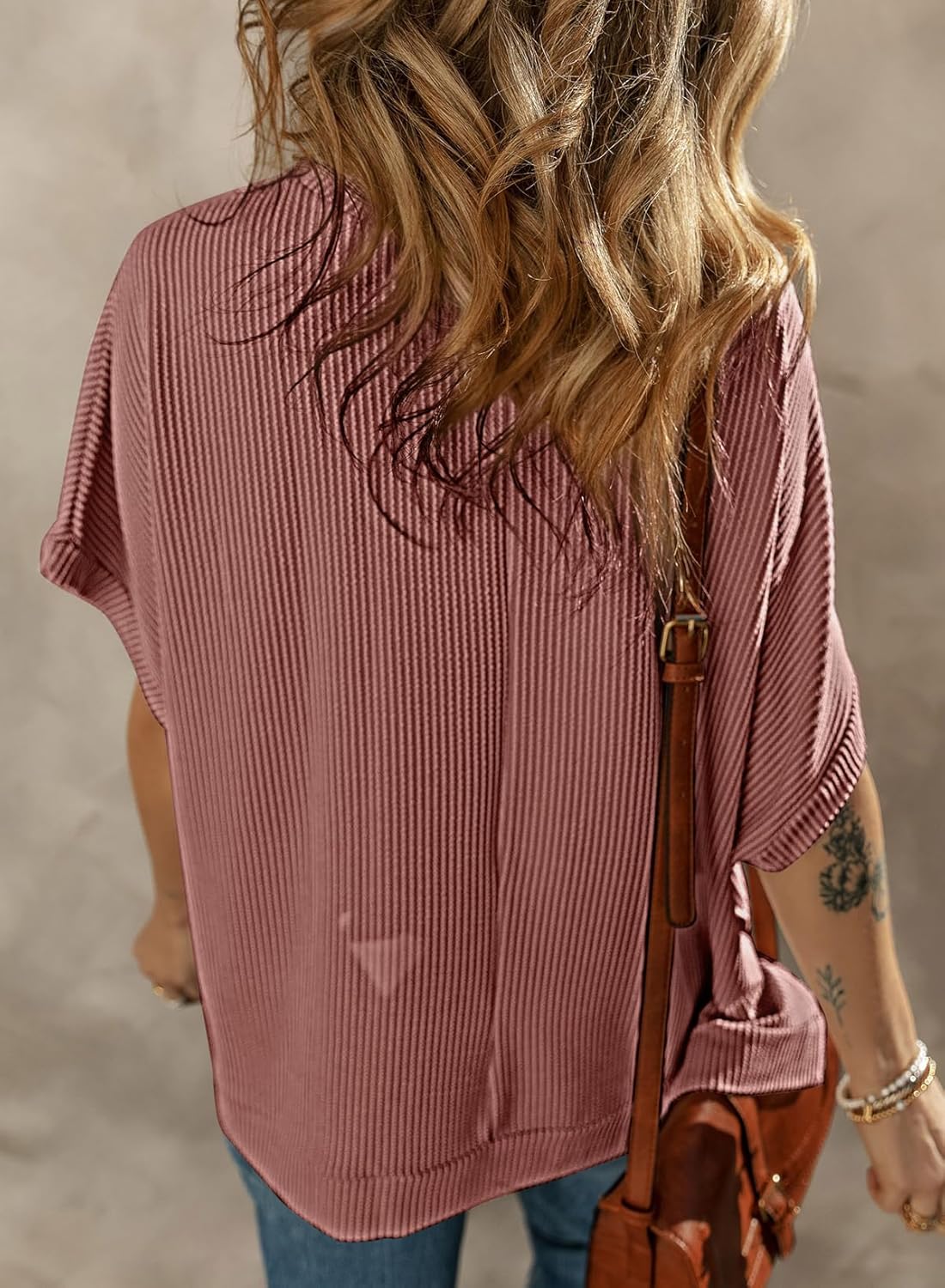Dokotoo Women's Casual Oversized Short Sleeve Solid Color Loose Texture Knit Tunic Tops Blouses