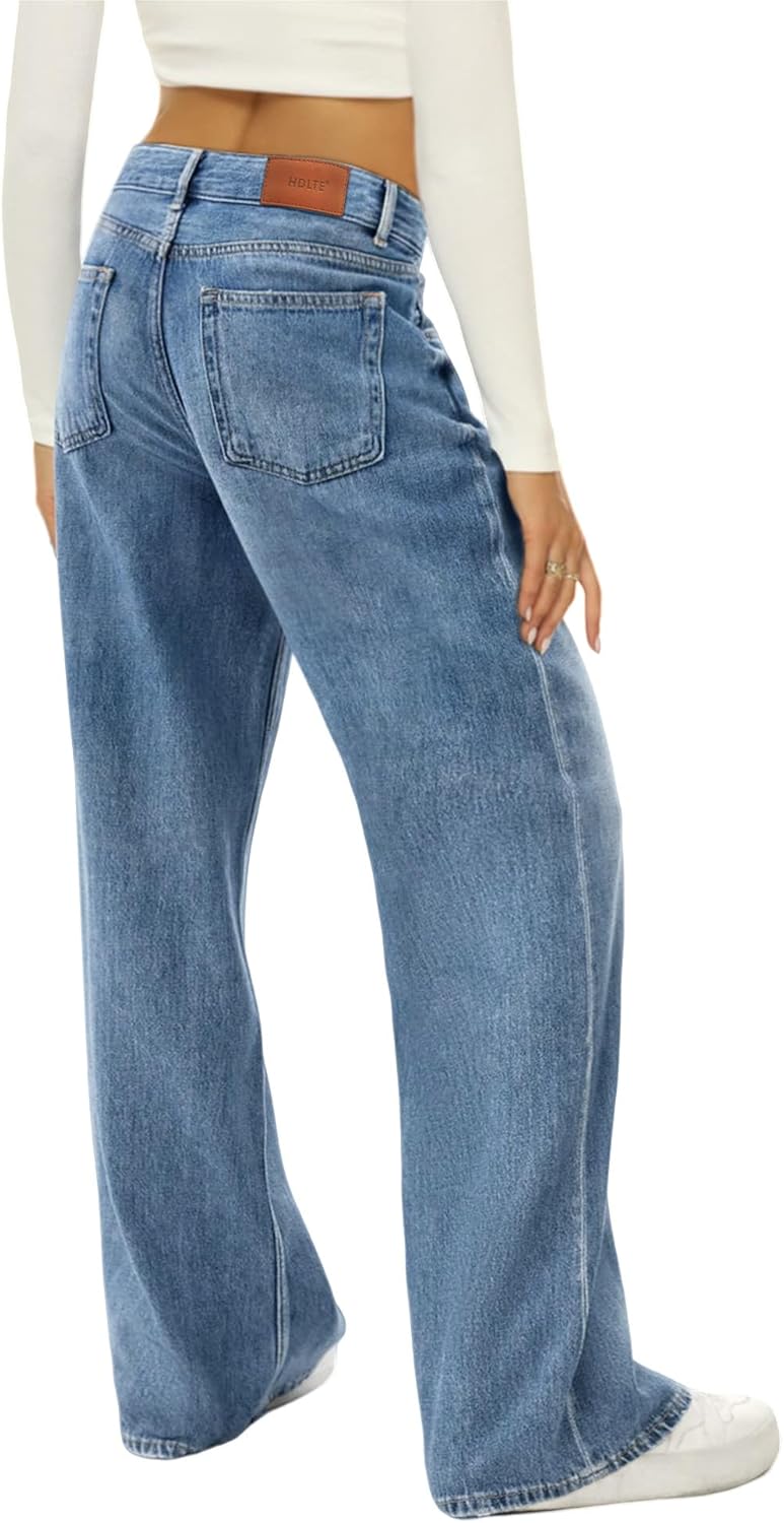 HDLTE Women Wide Leg Jeans High Waist Baggy Jeans Loose Boyfriend Jeans Denim Pants Y2K