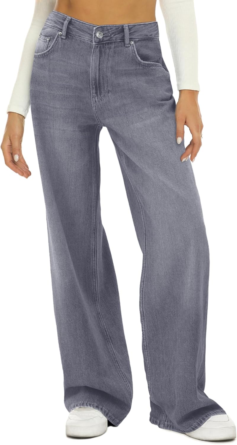 HDLTE Women Wide Leg Jeans High Waist Baggy Jeans Loose Boyfriend Jeans Denim Pants Y2K