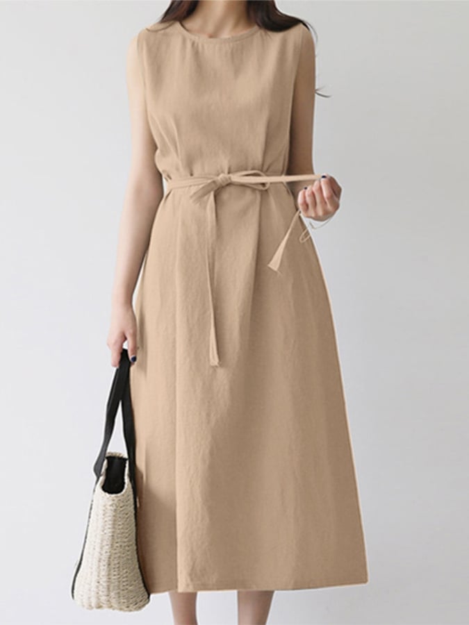Women's Casual Solid Color O-neck Sleeveless Dress