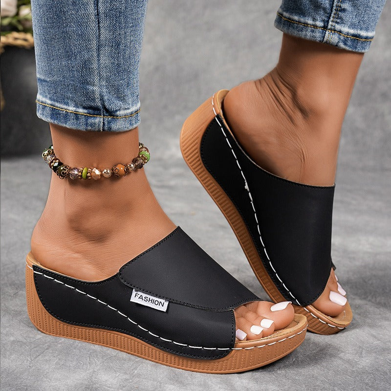 🔥Last Day Promotion 50% OFF - Women's Comfortable Thick Sole Arch Support Leather Slippers