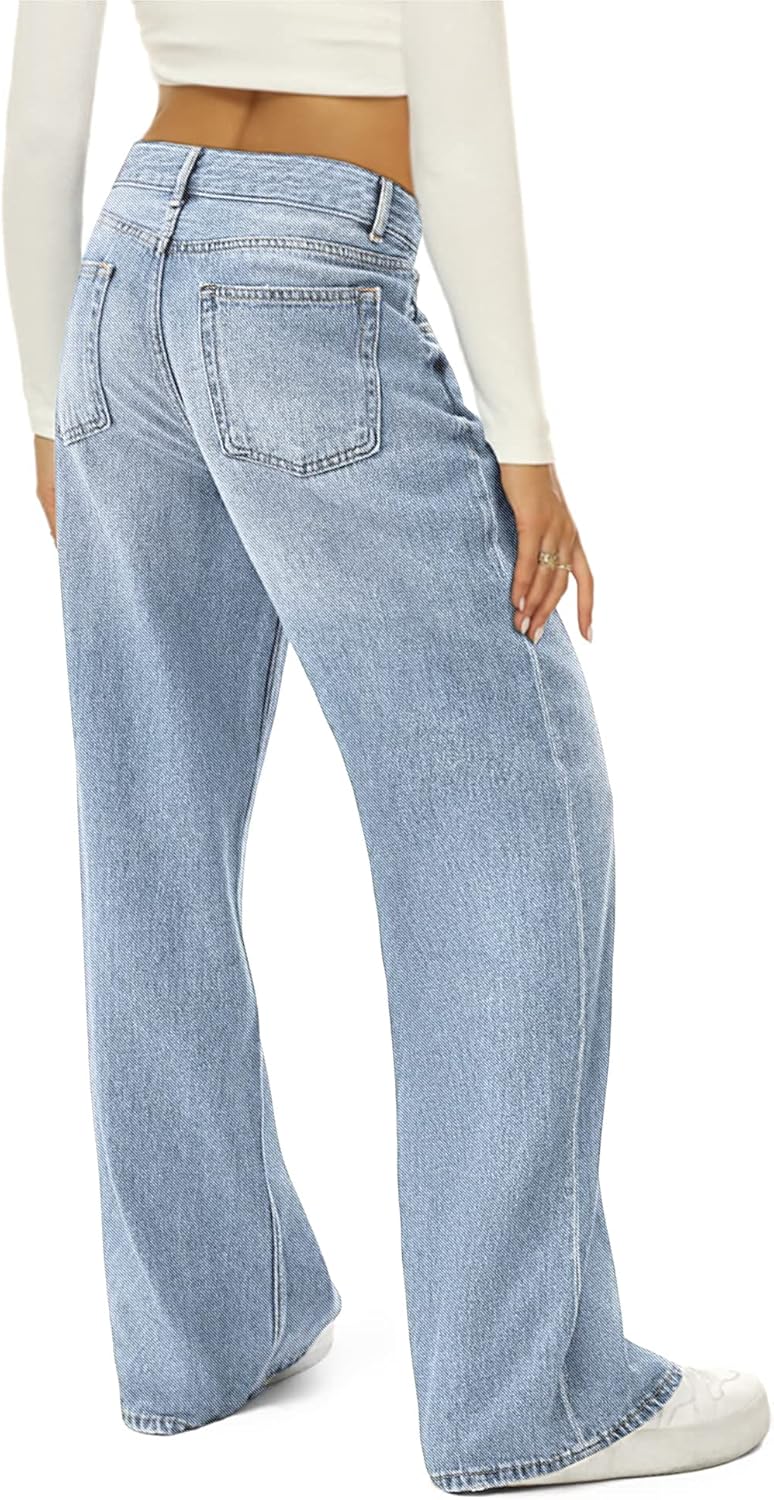 HDLTE Women Wide Leg Jeans High Waist Baggy Jeans Loose Boyfriend Jeans Denim Pants Y2K