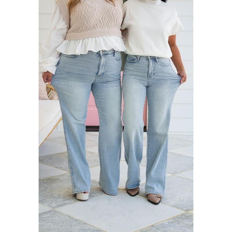 HALF PRICEš„High Rise Vintage Wash Tummy Control Top Straight Leg Jeans