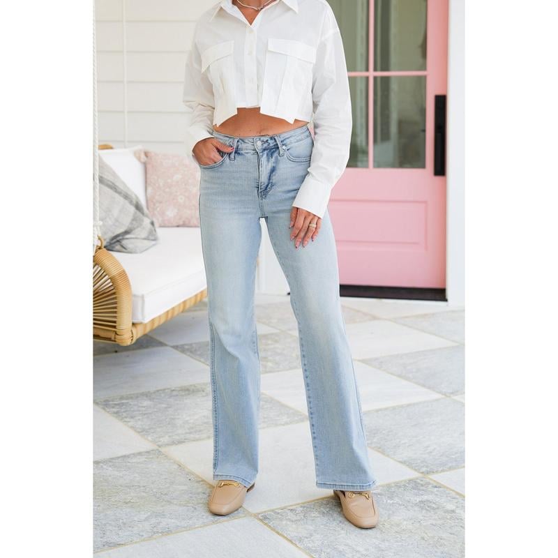 HALF PRICEš„High Rise Vintage Wash Tummy Control Top Straight Leg Jeans