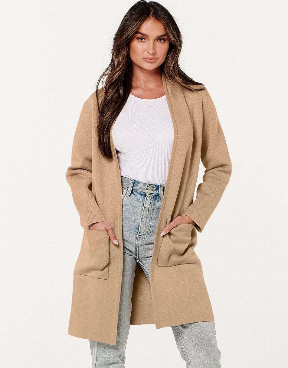 ANRABESS Cardigan Sweater for Women Casual 2023 Fall Winter Fashion Coat Long Sleeve Open Front Knit Coatigan Clothes