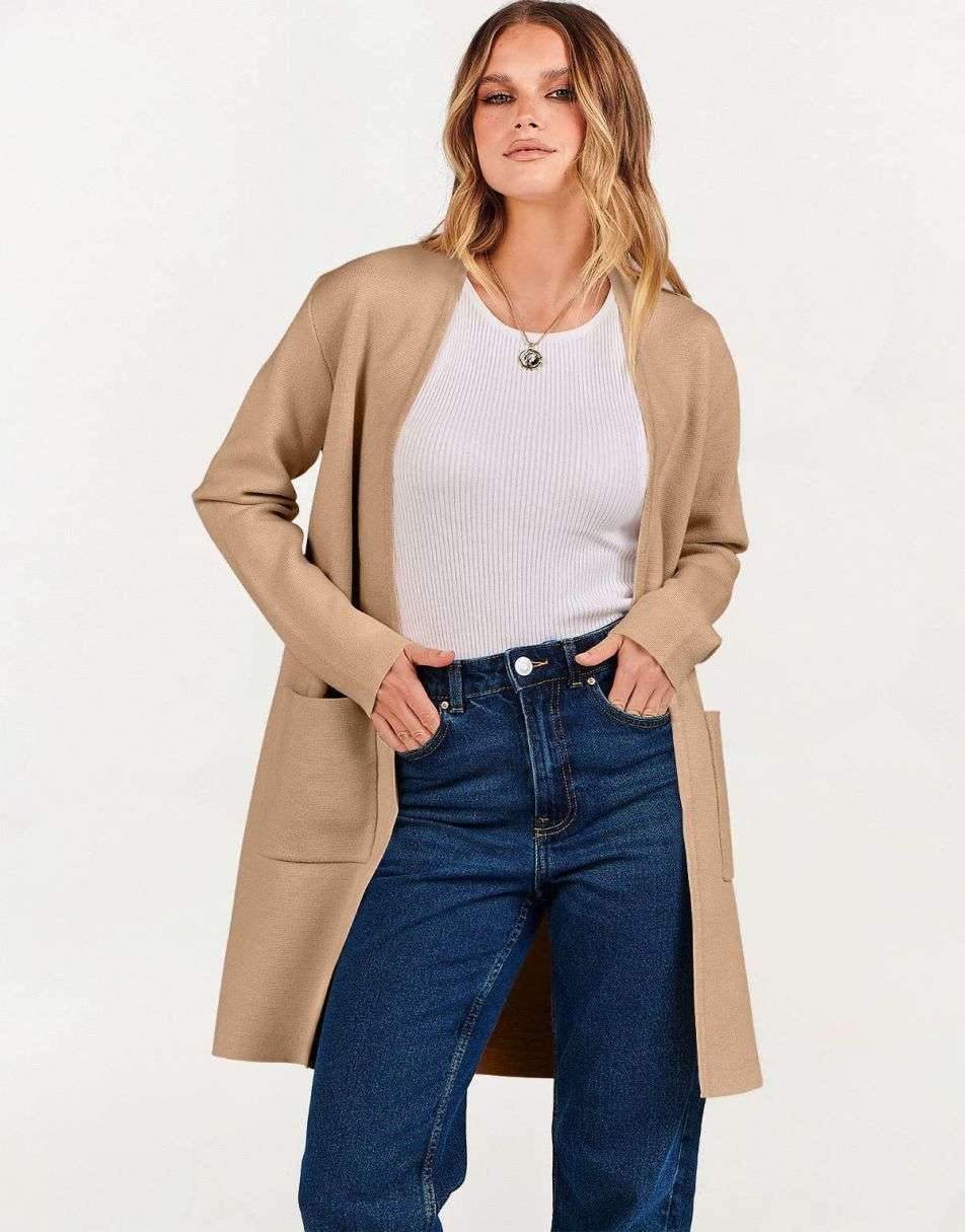 ANRABESS Cardigan Sweater for Women Casual 2023 Fall Winter Fashion Coat Long Sleeve Open Front Knit Coatigan Clothes