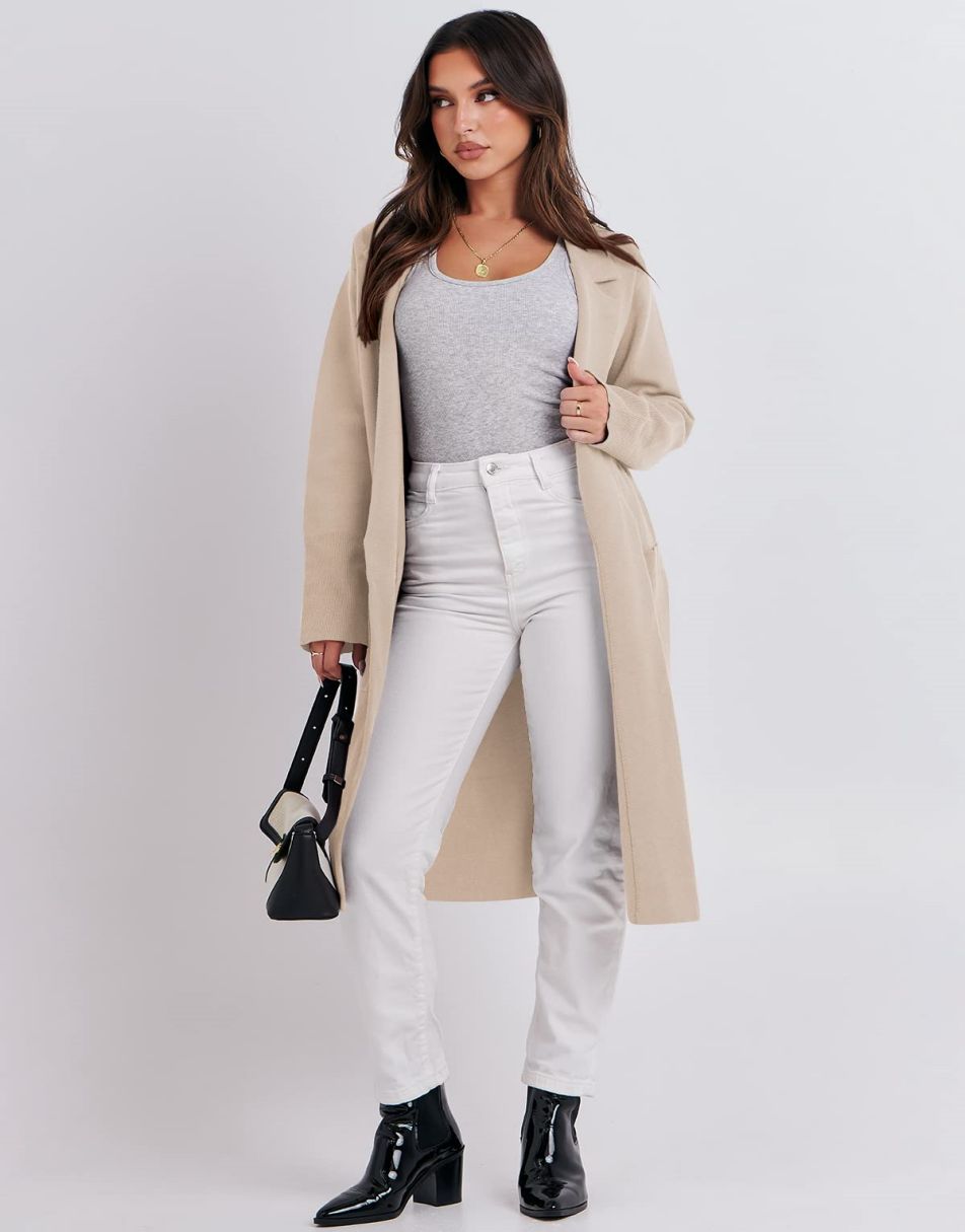 ANRABESS Cardigan for Women Oversized Open Front Sweater Coat Long Sleeve Lapel Blazer Jacket Fall Outwear Coatigan