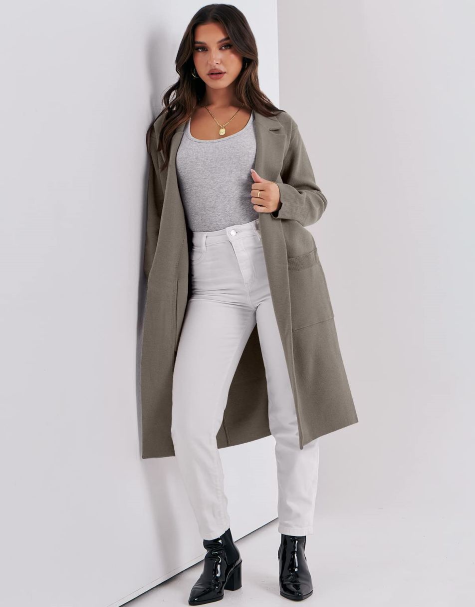 ANRABESS Cardigan for Women Oversized Open Front Sweater Coat Long Sleeve Lapel Blazer Jacket Fall Outwear Coatigan