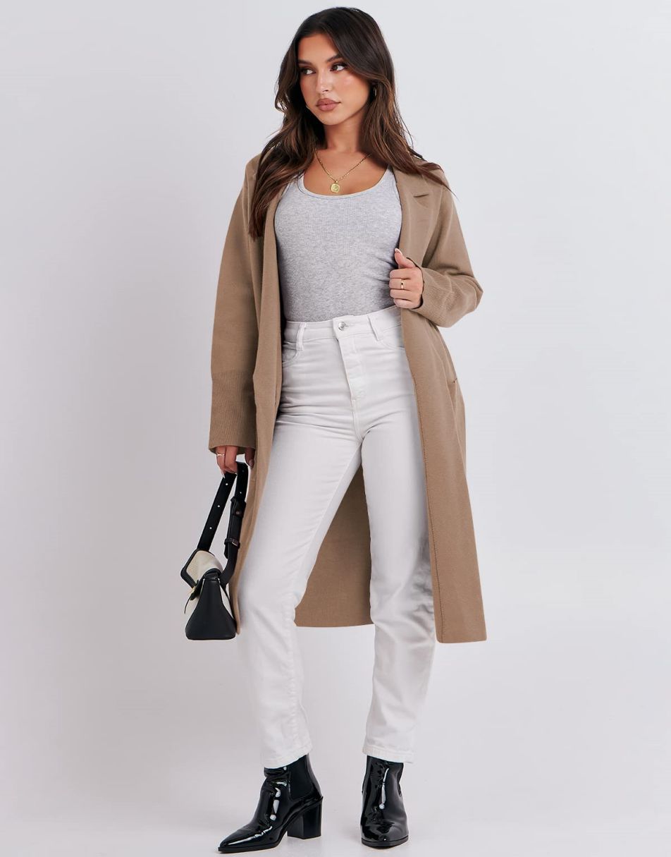 ANRABESS Cardigan for Women Oversized Open Front Sweater Coat Long Sleeve Lapel Blazer Jacket Fall Outwear Coatigan