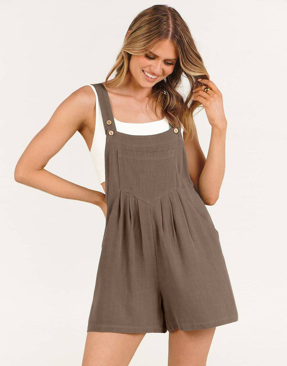 ANRABESS Casual Adjustable Strap Linen Short Bib Overalls Jumpsuit Rompers