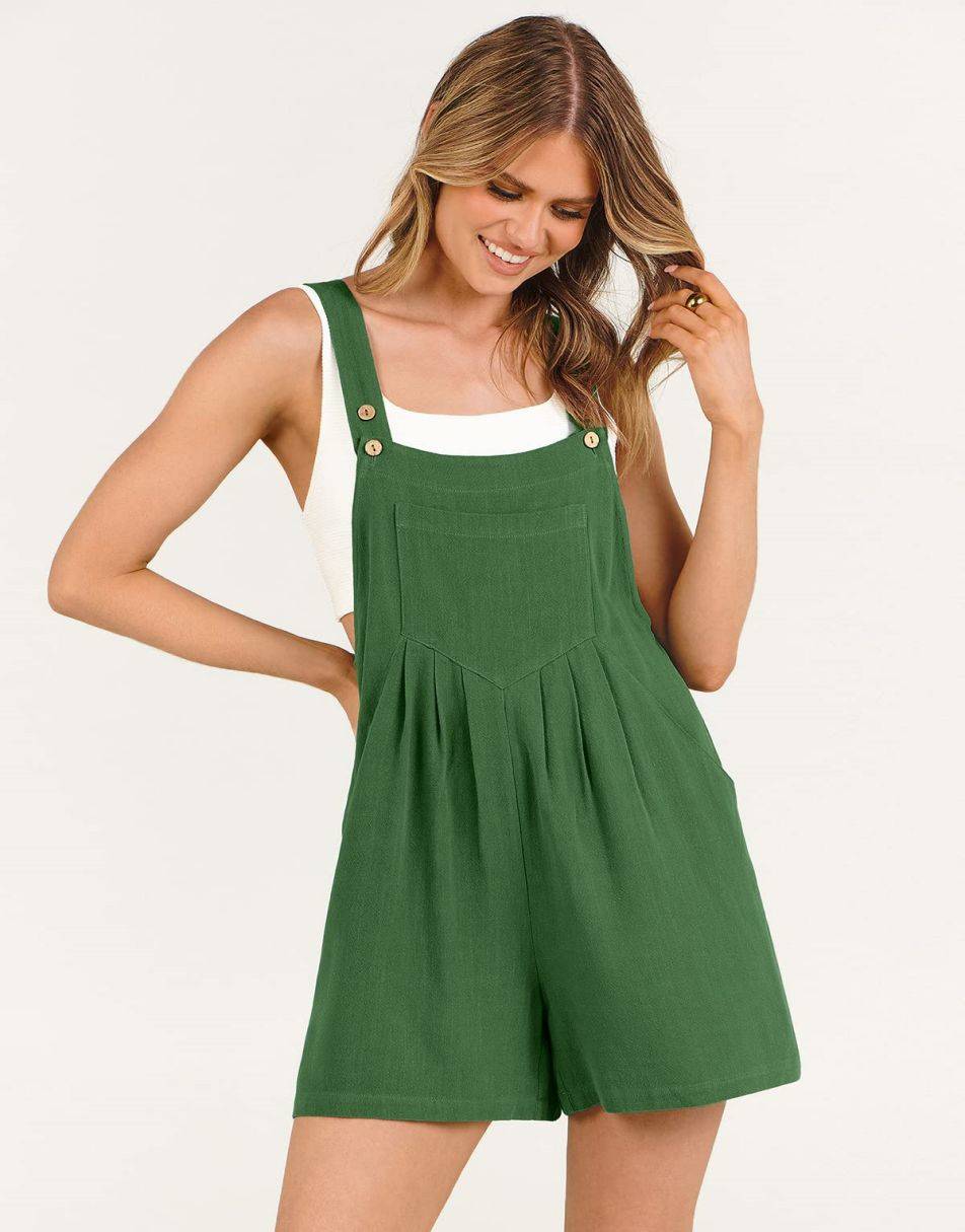 ANRABESS Casual Adjustable Strap Linen Short Bib Overalls Jumpsuit Rompers