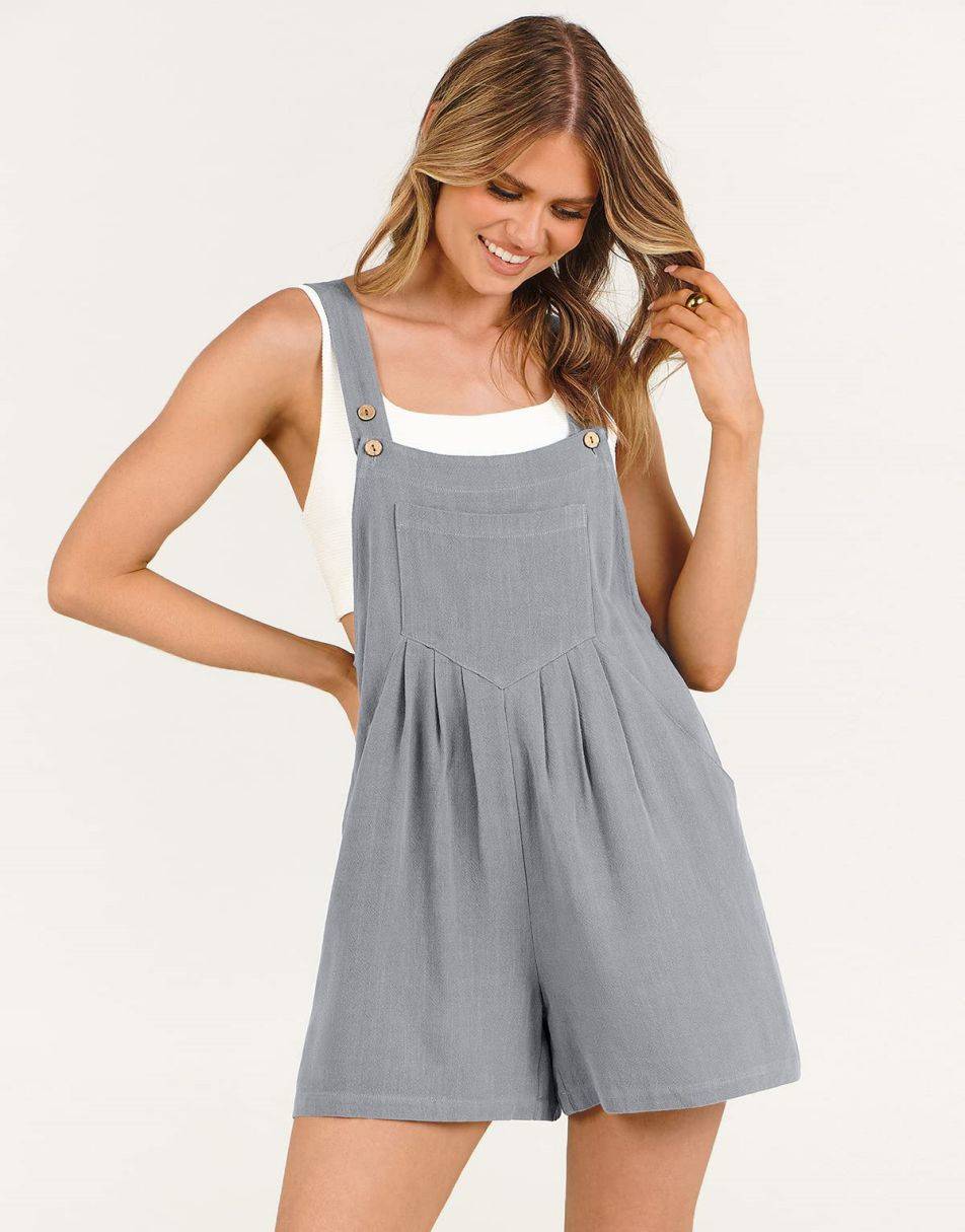 ANRABESS Casual Adjustable Strap Linen Short Bib Overalls Jumpsuit Rompers