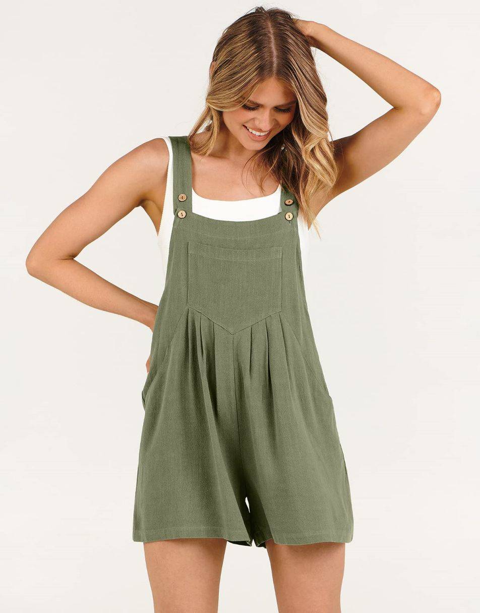 ANRABESS Casual Adjustable Strap Linen Short Bib Overalls Jumpsuit Rompers
