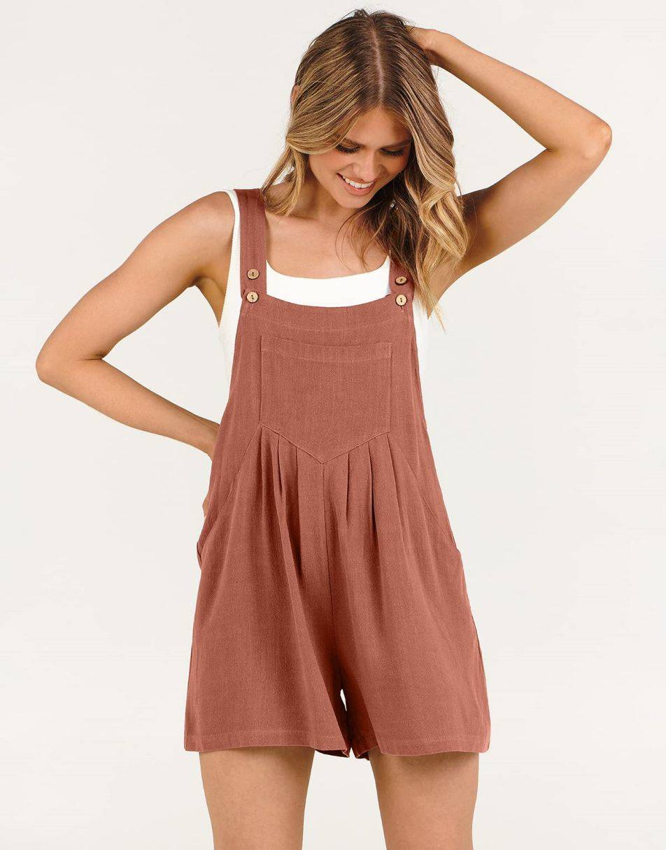 ANRABESS Casual Adjustable Strap Linen Short Bib Overalls Jumpsuit Rompers