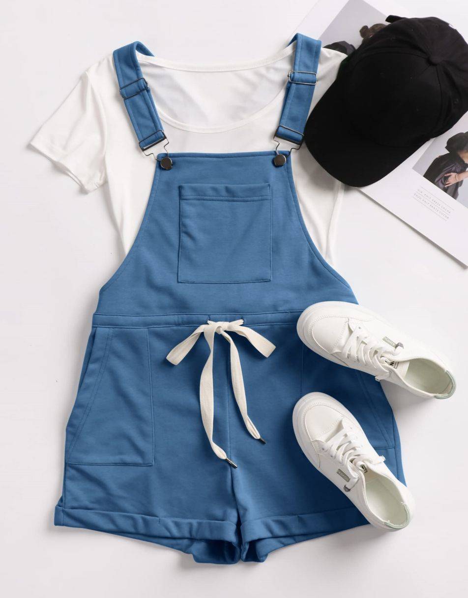 ANRABESS Casual Straps Short Bib Overalls Basic Drawstring Romper Jumpsuits