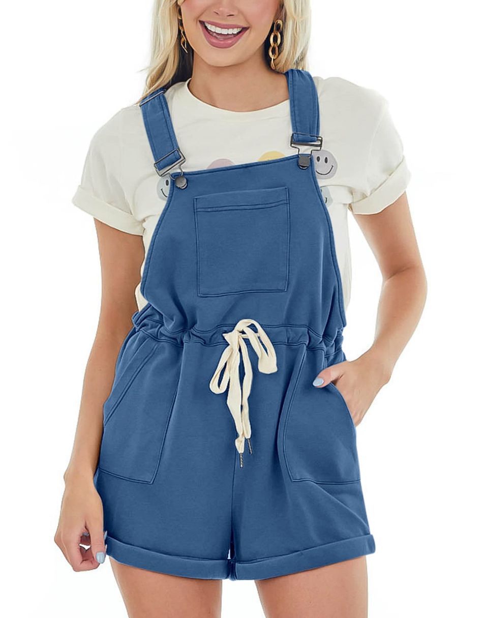 ANRABESS Casual Straps Short Bib Overalls Basic Drawstring Romper Jumpsuits