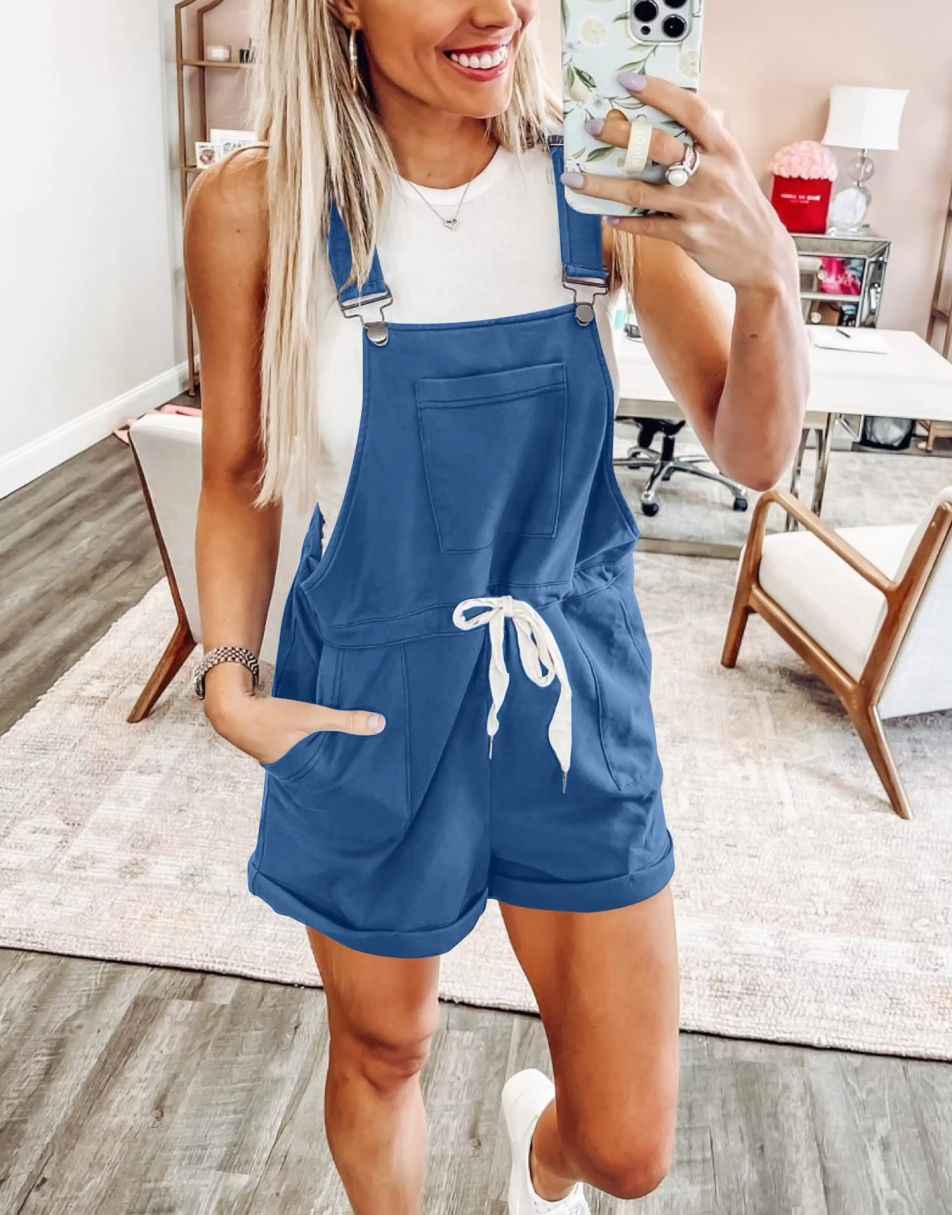 ANRABESS Casual Straps Short Bib Overalls Basic Drawstring Romper Jumpsuits