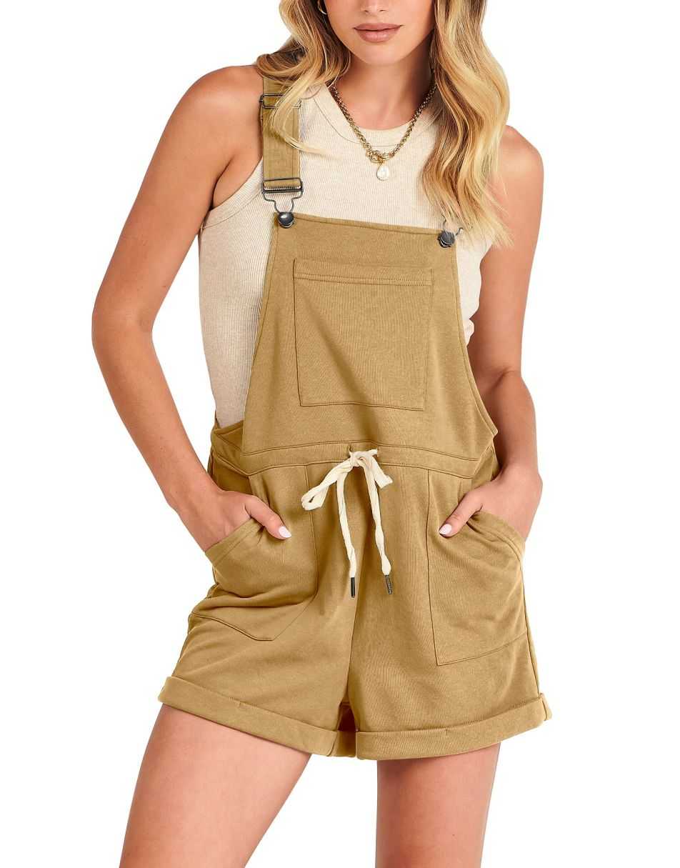 ANRABESS Casual Straps Short Bib Overalls Basic Drawstring Romper Jumpsuits